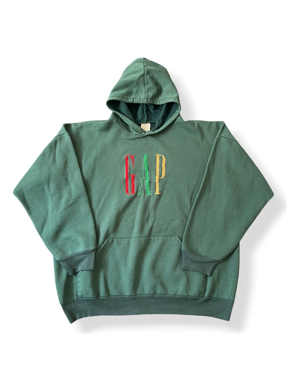 Vintage 90s Gap Original Embroided Logo Pullover Hoodie Mens Medium Green Boxy